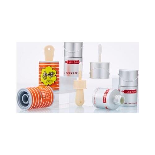 Cute Paint bucket Lip gloss Plastic Box Containers Empty Silver Lip Balm Tube Eyeliner Eyelash Container Lip Stick Split Bottle