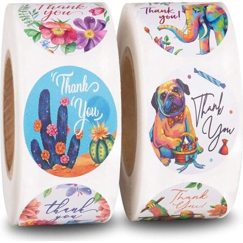 500pcs thank you with animal flower sticker Christmas Gift Decoration Favors Labels Good Cute Stickers