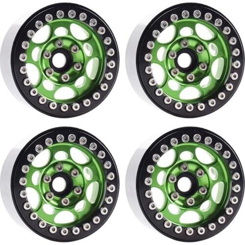 4PCS Metal 1.9 Inch Beadlock Wheel Rims for 1/10 Scale Rc Crawler Traxxas TRX-4 Axial Scx10 II D90 Tamiya CC01 D110(Green+Black)