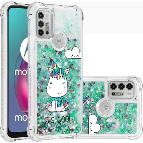 Cute Unicorn Shell Glitter Shockproof Phone Case For MOTO Edge s G30 10 9 E7 6 Moto G Stylus Play power 2021 Carton Quicksand