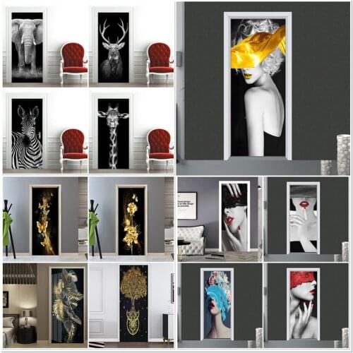 Fashion Girl Door Wallpaper Adhesive Sticker Corridor Sofa Background Decoration Painting DIY 3D Poster For Bedroom Living Room