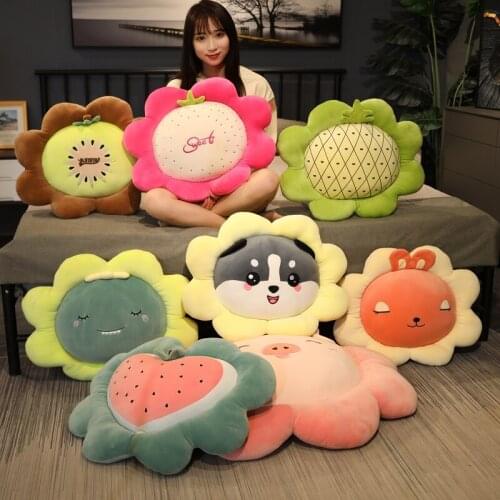 Soft Fruit Flowers Pillow Dinosaur Pig Animal Seat Cushion Stuffed Plush Sofa Indoor Floor Home Chair Decor Winter Children Gift