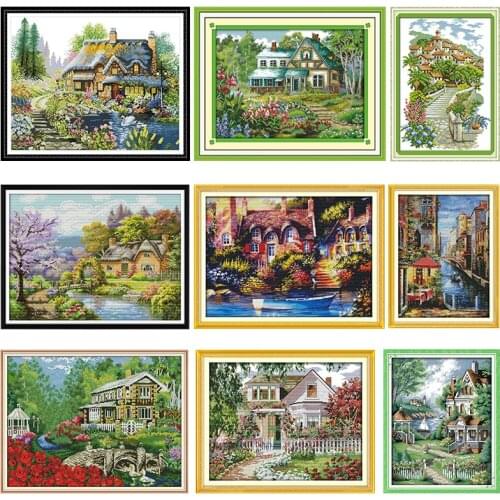Cross Stitch Kits Embroidery Needlework Thread Garden Villa Stamped DMC Printed 11CT 14CT Counted Fabric Handmade Craft Set Gift