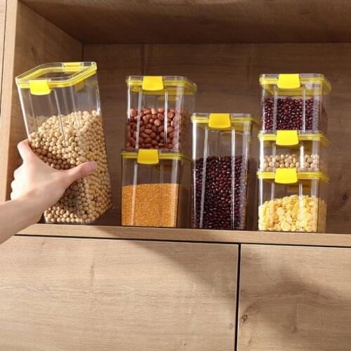 Transparent Sealed Storage Box Kitchen Food Grain Containers Square Nut Snack Storage Tank Airtight Pantry Household Grain Jar