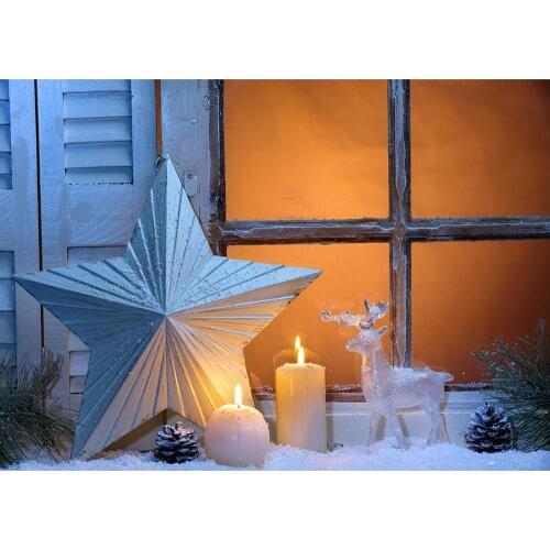 Christmas Star Candle Window Pine Cone Photography Backdrops Custom Background Photo Studio for Children Baby Showr Photophone