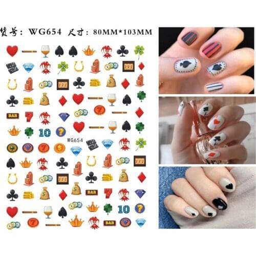 3D nail art sticker for manicure accessories Cartoon poker heart digital number geometric image self glue nail foils WG090