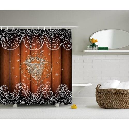 Santa Clauss Snowflakes Wooden Planks Christmas Decor Shower Curtain Water Soap and Mildew Resistant Bathroom Accessories