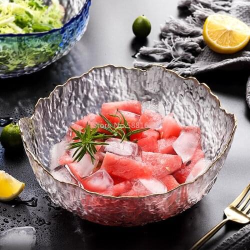Nordic Glass Salad Bowl Household Transparent Heat-resistant Explosionproof Vegetables and Fruits Creative European Dessert Bowl