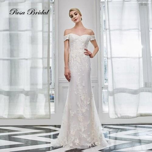 Rosabridal Wedding Dress 2019 nwq A Line Bird pattern Lace Beading Off Shoulder Removable Skirt Bridal Gown With Feathers