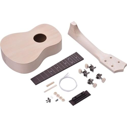 21 Inches Unfinished DIY Ukulele Ukelele Uke Kit Basswood Body Neck Rosewood Fingerboard Bridge Nylon String for Ukulele Lovers