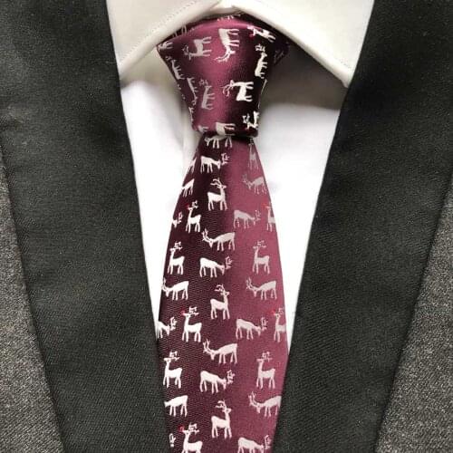 8 cm Width Unique Designer Mens Ties Burgundy with White Deer Embroidered Neck Tie Gravata for Christmas Banquet Party Gift