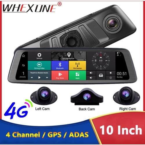 WHEXUNE 4G Dash Cam 4 Channel Car DVR Camera WIFI 10" IPS For Auto Android ADAS GPS Navigation FHD 1080P Video Recorder 2GB+32GB