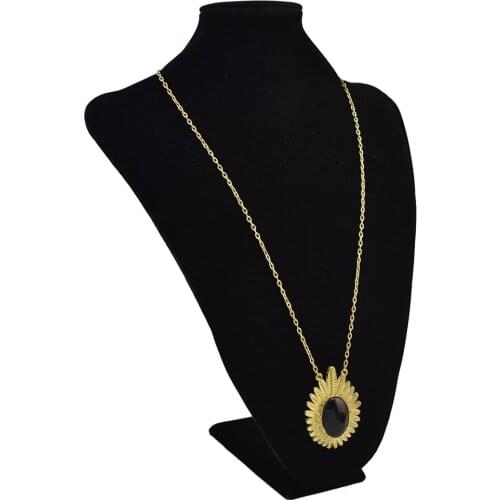 Vintage Gold Metal Chain Flower Black Stone Pendant Necklaces for Women Bohemian Festival Party Jewelry Gift