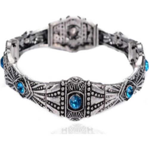 Vintage Bracelet For Women Fashion Brand Carving Flower Metal Cuff Bracelet Crystal Bangles Adjustable Gold Silver Color Jewelry