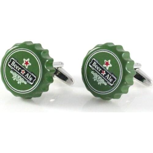 Beer Bottle Cap Cufflinks Novelty Green Color Ale Cap Cuff Links Fathers Day Gift Cuff Links Birthday Gifts Cuff Links