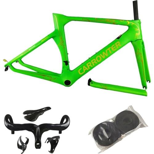 Green Gold Logo Concept Frame Carbon Road Bike Frames Bicycle Frameset + Handlebar + Saddle + Water Bottle Cages