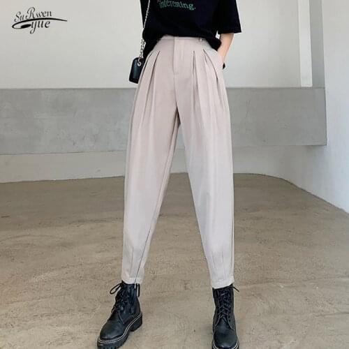 2021 New Suit Pants Ankle-length Pants for Women Casual Slim Harem Pants Korean Autumn Streetwear Grey Loose Trousers 16347