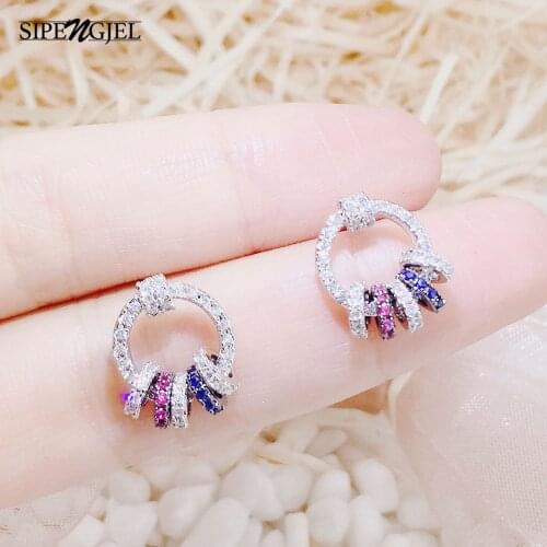 Fashion Cubic Zircon circle round stud Earrings colorful Geometric small round Earings For Women Jewelery 2020