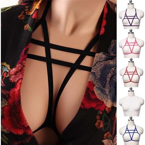 Women Erotic Lingerie Bra Chest Bondage Cage Bra Gothic Garter Belt Suspenders Pentagram Sword Belt Top Bralette Underwear
