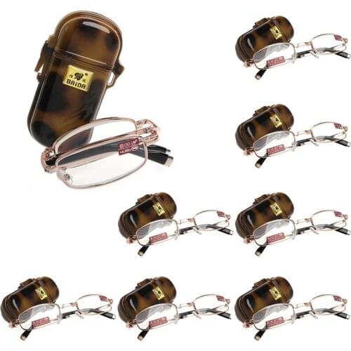 1PC Mini Foldable Reading Glasses Metal Full Frame Case Eyeglass +1.00 to +4.00 2XPC