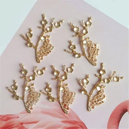 10 PCS 33*46mm Fashion Metal Alloy KC Gold Branch Flowers Connectors Charm For Jewelry Making