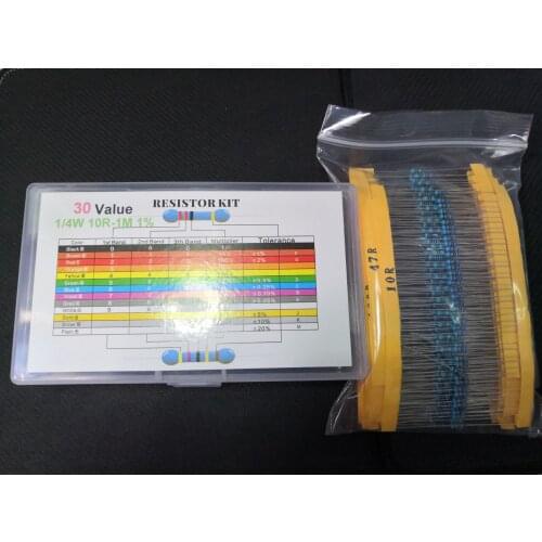 30Value*20pc=600pc 1/4W metal film Resistor Kit 1% assorted box Set 470R 510R 680R 1k 2.2K 3.3K 4.7K 5.1K 6.8K 20K 47K 10k...1M