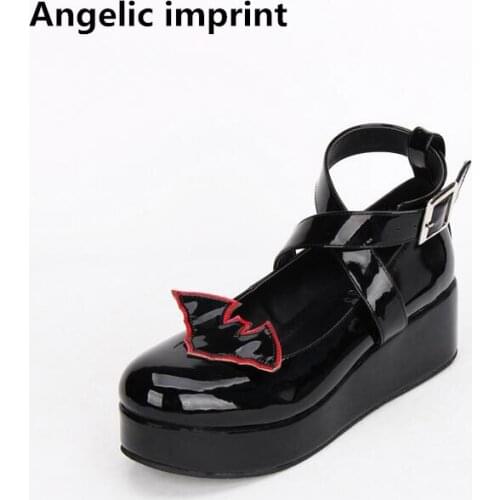 Angelic imprint woman mori girl lolita cosplay punk shoes lady high heels pumps women princess dress party shoes 33-47 Bat 5cm