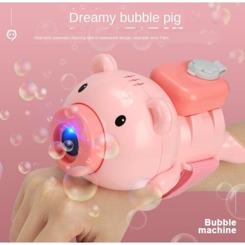Automatic bubble gun cute piggy automatic bubble watch soap bubble blower with music with light built-in anti-penetration design