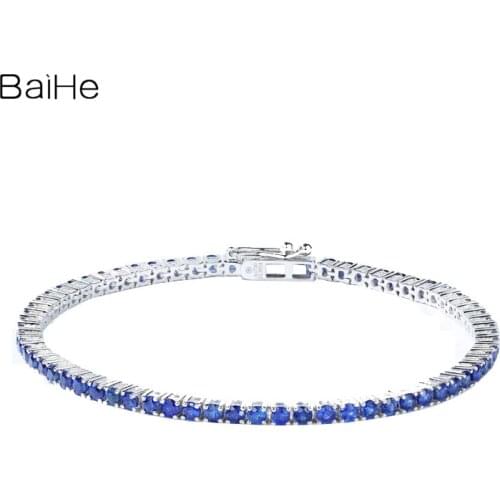 BAIHE Solid 14K White Gold 3ct Round Cut Natural sapphire exquisite everyday models super versatile sapphire bracelet for Women