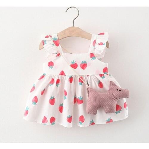 Baywell Summer Newborn Baby Girl Lovely Dressess Clothing Toddler Infant Girls Cute Print Sleeveless Beach Princess Dress+Bag