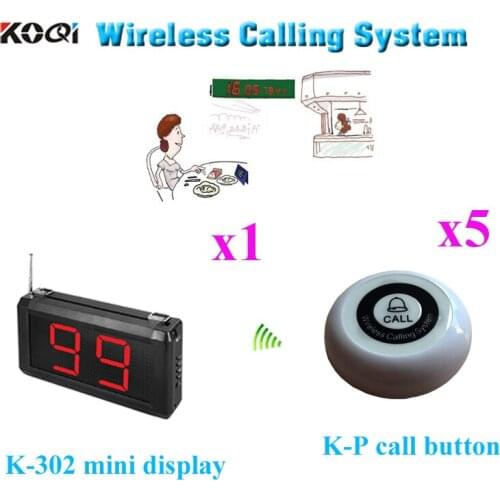 Wireless Waitress Call Bell System Best Discount Price Of 433.92MHZ Ycall For Restaurant Hotel KFC(1 display+5 call button)
