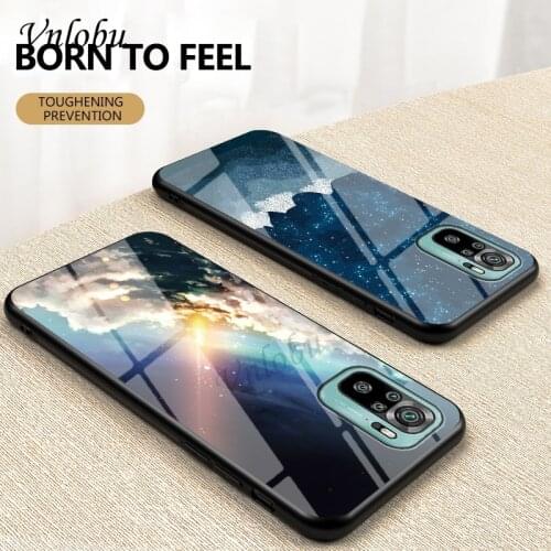 For Redmi Note 10 Pro K40 10X 9 Case Starry Sky Painted Tempered Glass Case For Xiaomi POCO X3 Pro M3 F3 Bumper Shockproof Cover