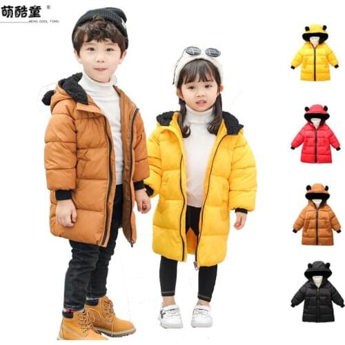 Childrens Down Cotton Jacket Medium-long Thick Coat Boys Girls Outwear