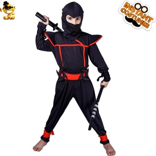 Boys Ninja Costumes for Kids Warrior Outfits Halloween Cosplay Costumes School Activity Black Jumpsuit