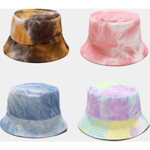 Double-sided Wearing Cap Visor Rainbow Color Bucket Hat Men And Women Cotton Flat Sun Hat Reversible Sun Tie Dye Fisherman Hat