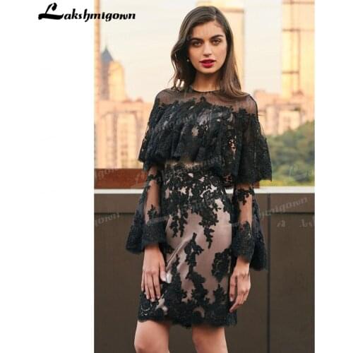 Elegant Lace And Tulle Sheath Jewel Neck Long Sleeve Short Mother Of The Bride Dresses Guest Evening Party Dress