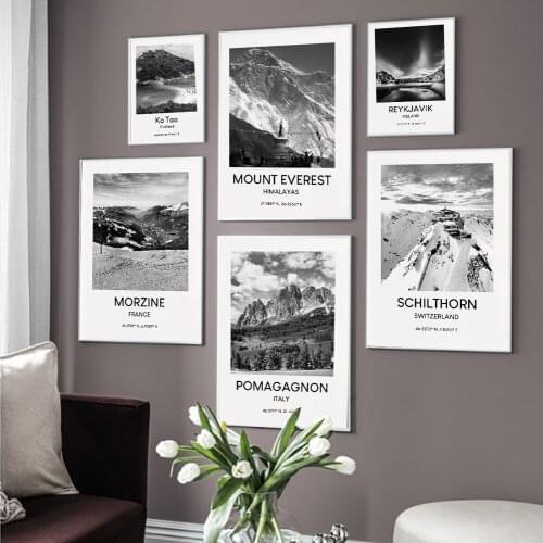 HD Print Canvas Painting Mount Everest Mont Blanc Dolomites Vintage Travel Landscape Poster Black and White Wall Art Picture