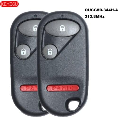 KEYECU 2PCS Remote Car Key Fob 3+1 Button 313.8MHz for Honda CR-V 2002-2004 FCC ID: OUCG8D-344H-A, Free programming