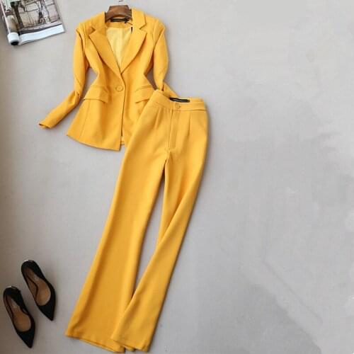 Fashion suit autumn new OL professional business suit ladies suit jacket female bell pants trousers two-piece spring Loose Wild