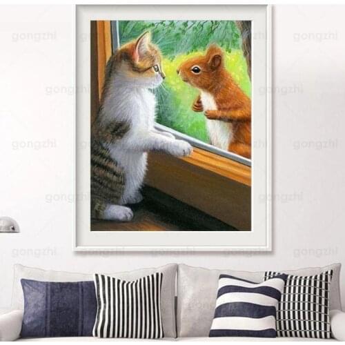 Cute Cat and Pine Tree Landscape Animal Wall Painting Hd Waterproof Ink Modern Home Decoration Canvas Printing Frameless Poster