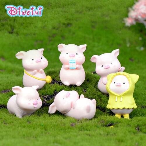 Little Pink Pig Model cartoon Animal action Figures Miniature Figurine home Garden Dollhouse Decoration DIY Accessory toy gift