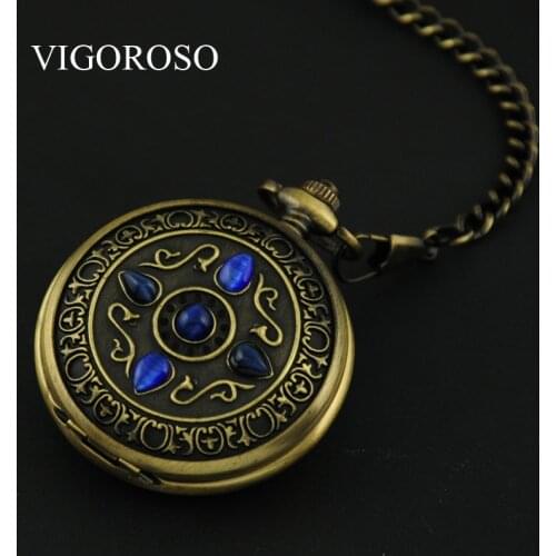 High Quality Mechanical Pocket Watch Blue Stone Black Steel Roman Dial Pocket Watch Mens Clock With Chain relogio de bolso