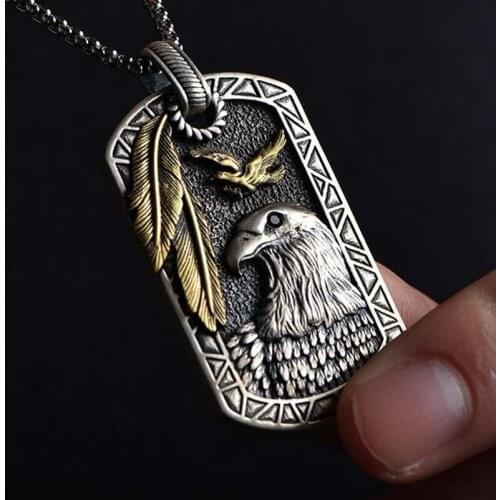 Classic Men Stainless Steel Punk Trendy Animal Golden Eagle Pendant Retro Gothic Mens Youth Necklace