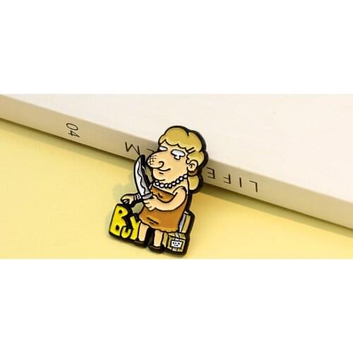 Cartoon Fun Anime Character Enamel Brooch Shopaholic Knife Chop Hand Funny Pins Alloy Badge Woman Jewelry Gift For Friends