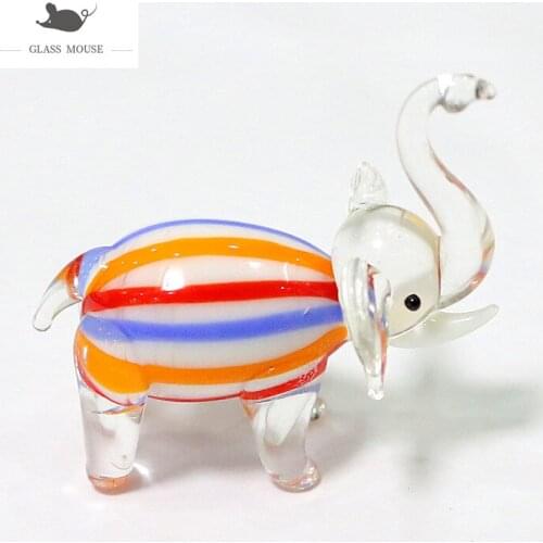 Handmade Murano Glass Elephant Figurines Colorful Lines Craft Cute Vivid Mini Animal Ornaments Fresh Style Home Table Decoration