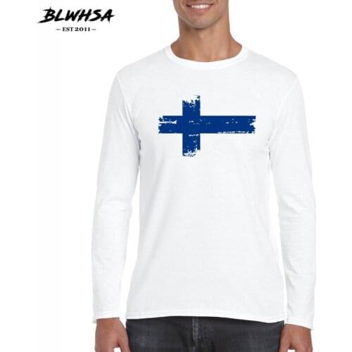 BLWHSA Finland National Flag Nostalgic Style T Shirts Autumn Men T-shirts Long Sleeve O Neck Cotton Casual Cheer Tees
