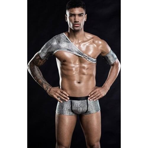 Mens Role Play Sexy Bondage Mysterious and Sexy Snake Skin Pattern Medieval Knight Costumes Set For Cosplay Gay Bar Perform