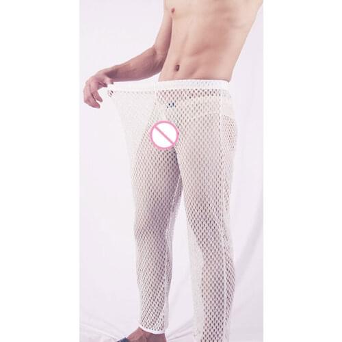 Men Mesh Sheer Lounge Pants Sexy Long Pants Hollow Out Casual Trousers Soft Sleep Bottom Wear Homewear Pyjama Pants F27