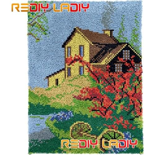 Latch Hook Rug Kit Rural Landscape Plush Wall Tapestry DIY Carpet Rug Thick Yarn Arts Cushion Crochet Floor Mat Home Decor Gifts
