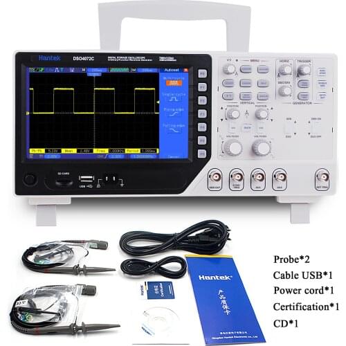 Hantek DSO4072C 2 Channel Digital Oscilloscope 70MHz Handheld Osciloscopio + 1 Channel Arbitrary/Function Waveform
